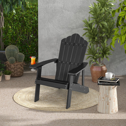 2 Pieces Adirondack Chair Set with Ergonomic Design for Porch and Backyard-Black