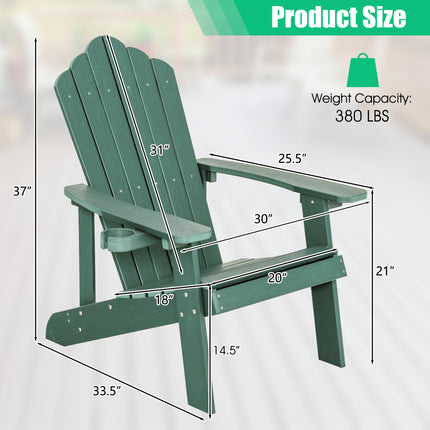 2 Pieces Adirondack Chair Set with Ergonomic Design for Porch and Backyard-Green