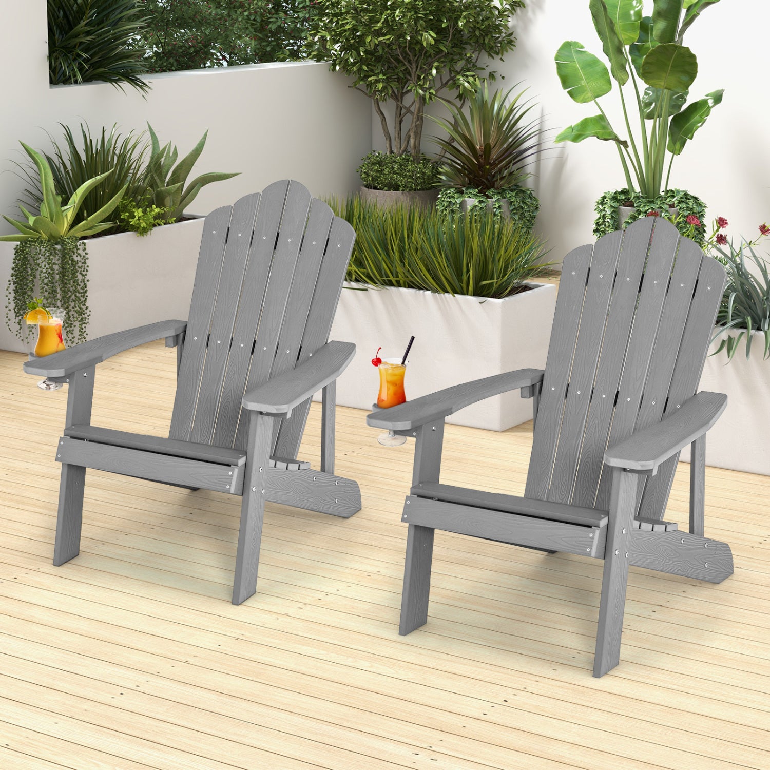Ensemble de 2 chaises Adirondack avec conception ergonomique pour véranda et jardin - Argenté