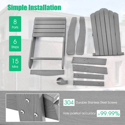 2 Pieces Adirondack Chair Set with Ergonomic Design for Porch and Backyard-Silver