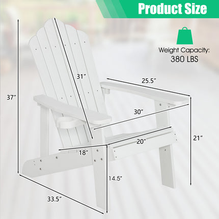 2 Pieces Adirondack Chair Set with Ergonomic Design for Porch and Backyard-White