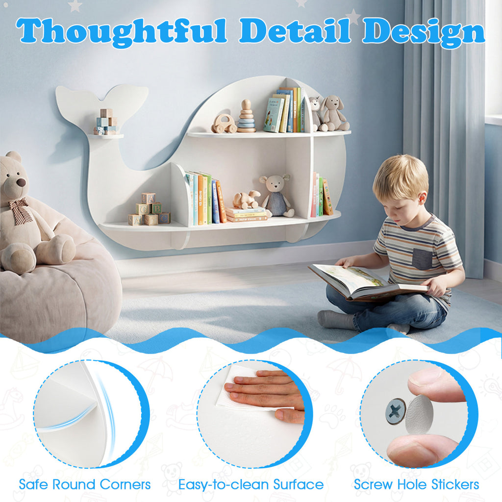 Floating Dolphin Shelves Wall Mounted Storage Display Rack-White