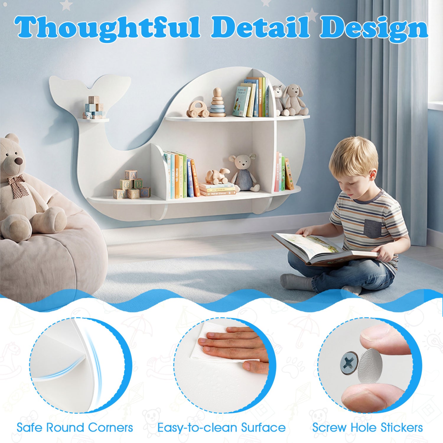 Floating Dolphin Shelves Wall Mounted Storage Display Rack-White