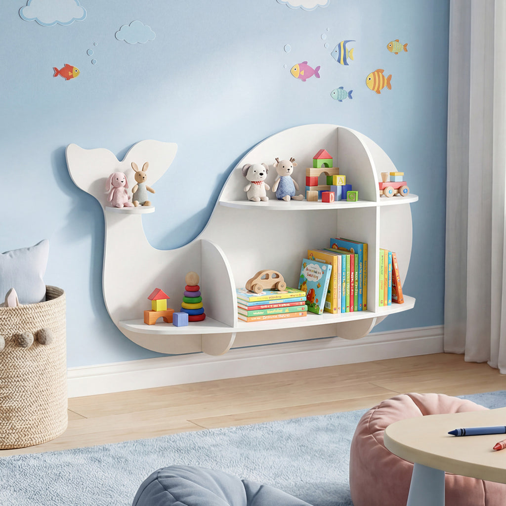 Floating Dolphin Shelves Wall Mounted Storage Display Rack-White