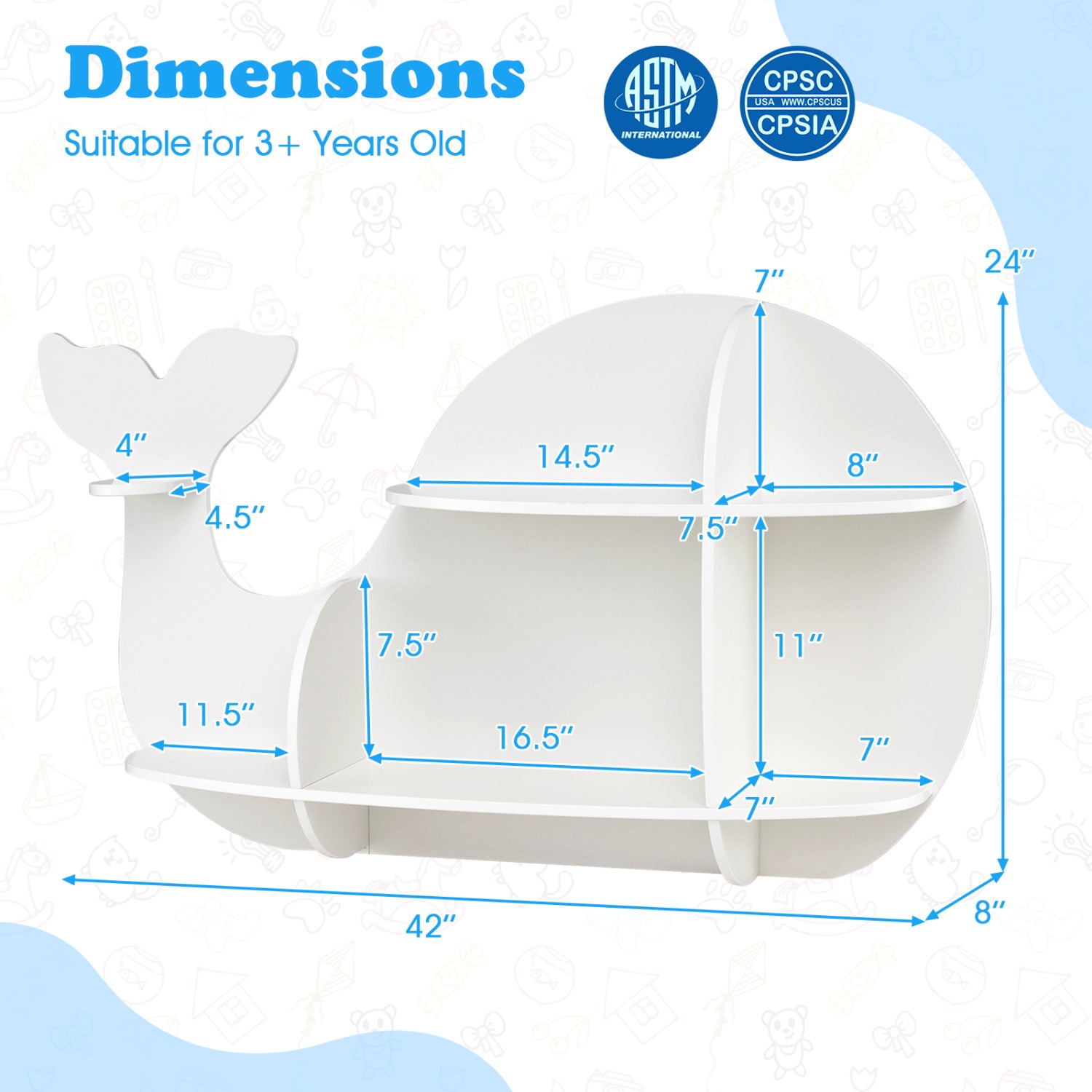 Floating Dolphin Shelves Wall Mounted Storage Display Rack-White