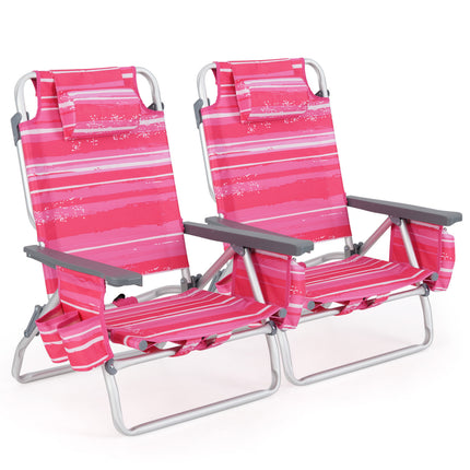 2 Pieces Folding Backpack Beach Chair with Pillow-Hot Pink