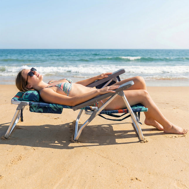 2 Pieces Folding Backpack Beach Chair with Pillow-Multicolor