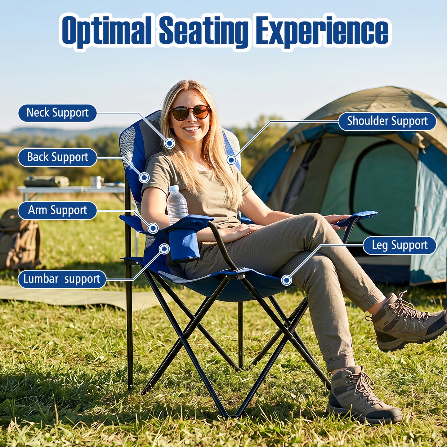 2 Pieces Folding Camping Chairs for Adults with Cup Holders-Navy