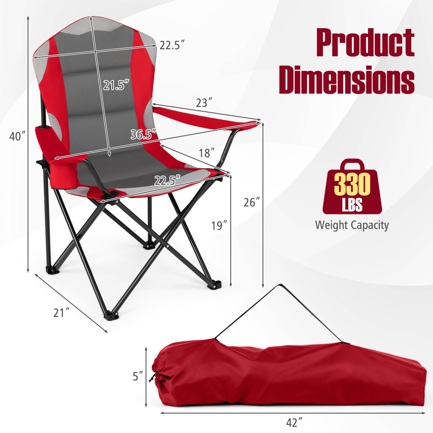 2 Pieces Folding Camping Chairs for Adults with Cup Holders-Red