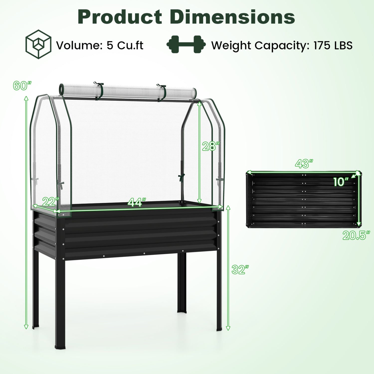 2 Pieces Galvanized Raised Garden Bed with Legs and Greenhouse Cover for Vegetable Flower-Black
