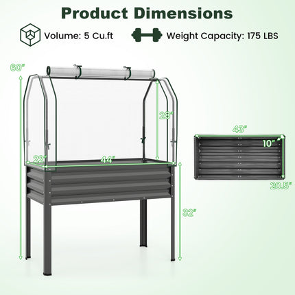 2 Pieces Galvanized Raised Garden Bed with Legs and Greenhouse Cover for Vegetable Flower-Gray