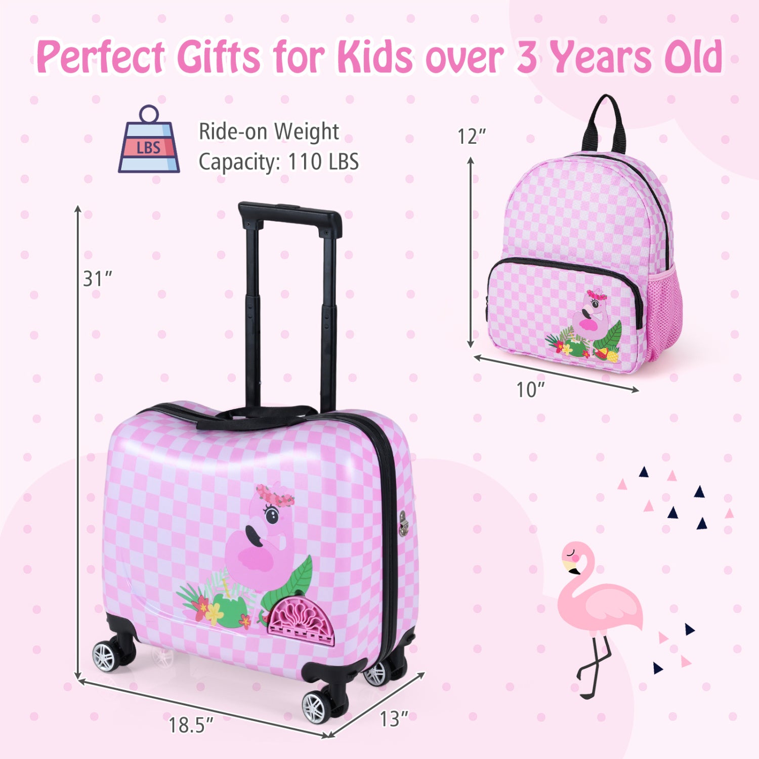 2 Pieces Kid Luggage Set with Spinner Wheels and Aluminum Handle-White & Pink