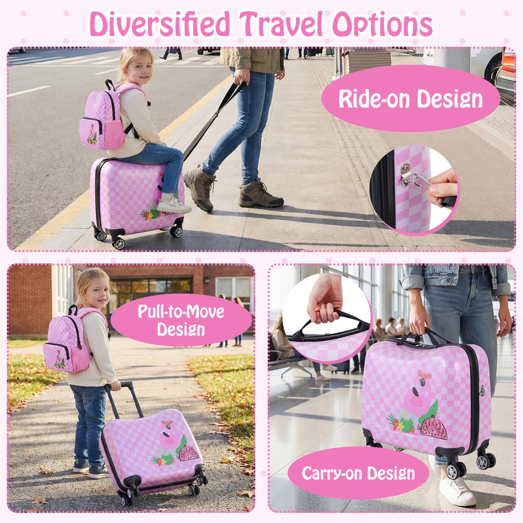 2 Pieces Kid Luggage Set with Spinner Wheels and Aluminum Handle-White & Pink