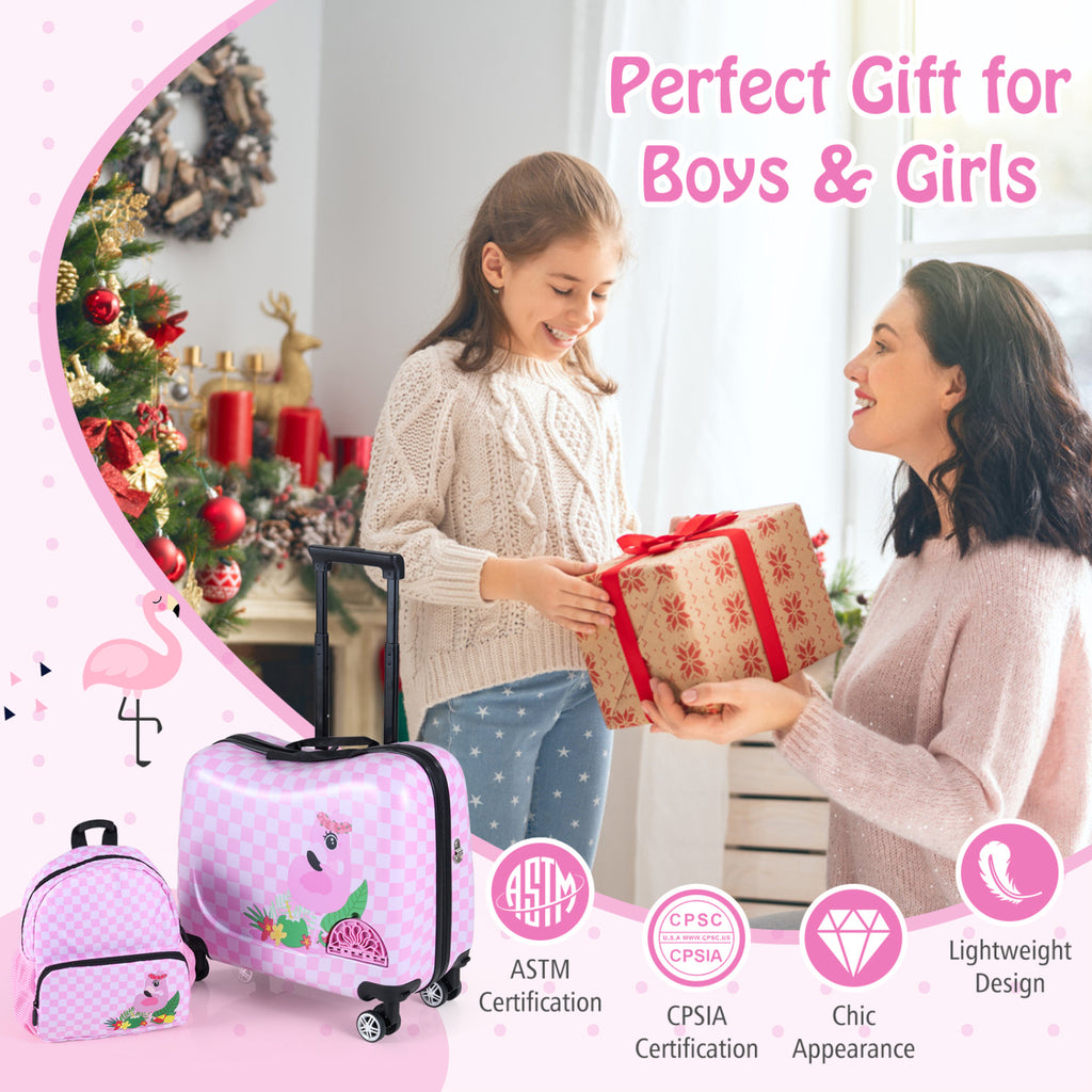 2 Pieces Kid Luggage Set with Spinner Wheels and Aluminum Handle-White & Pink