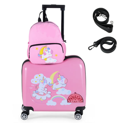 2 Pieces Kid Luggage Set with Spinner Wheels and Aluminum Handle-Pink