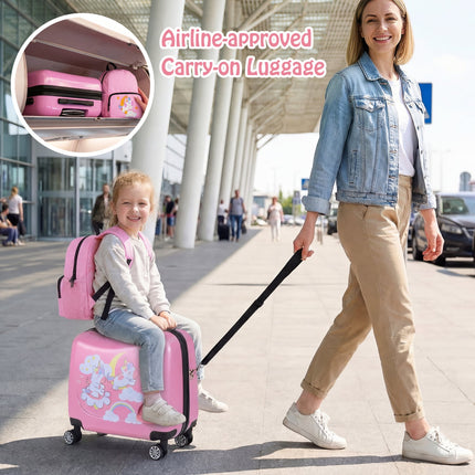 2 Pieces Kid Luggage Set with Spinner Wheels and Aluminum Handle-Pink