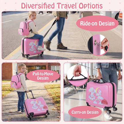 2 Pieces Kid Luggage Set with Spinner Wheels and Aluminum Handle-Pink