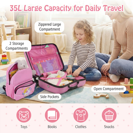 2 Pieces Kid Luggage Set with Spinner Wheels and Aluminum Handle-Pink