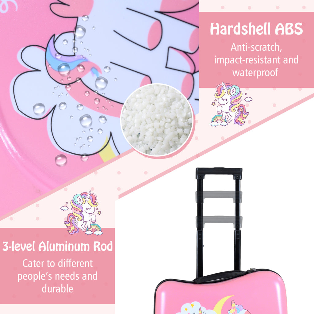 2 Pieces Kid Luggage Set with Spinner Wheels and Aluminum Handle-Pink