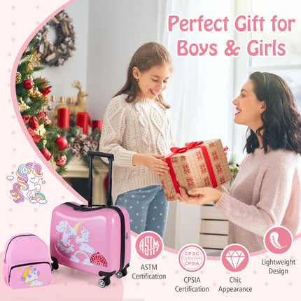 2 Pieces Kid Luggage Set with Spinner Wheels and Aluminum Handle-Pink