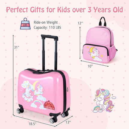 2 Pieces Kid Luggage Set with Spinner Wheels and Aluminum Handle-Pink