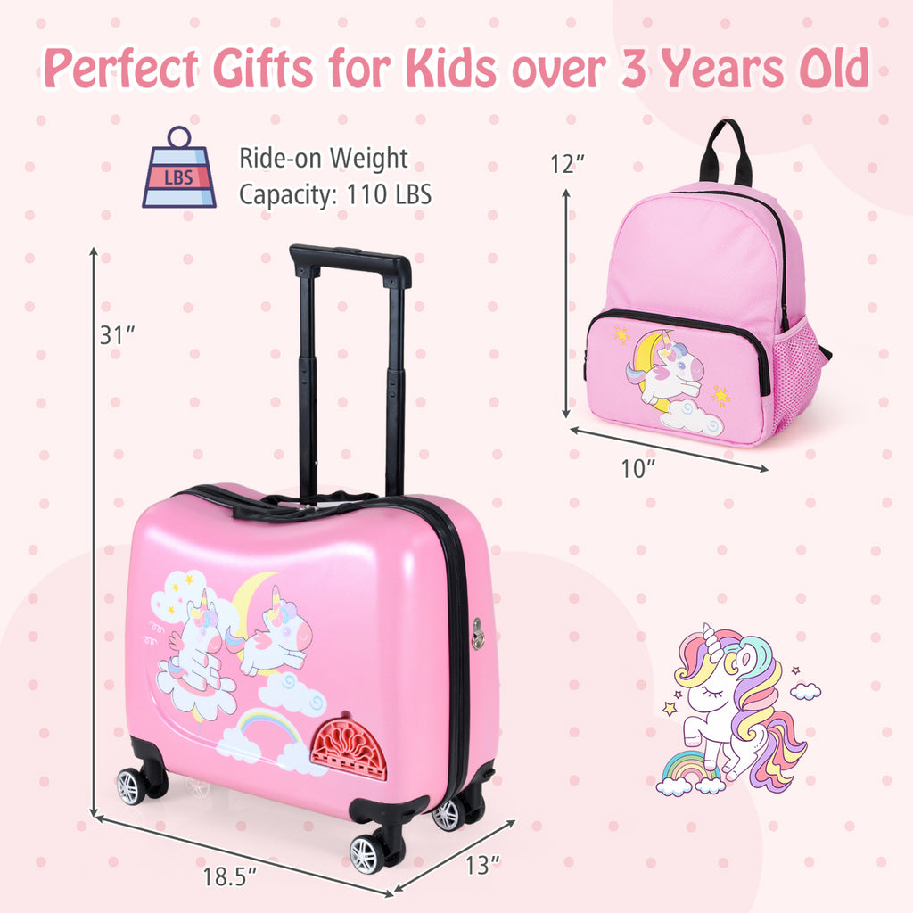 2 Pieces Kid Luggage Set with Spinner Wheels and Aluminum Handle-Pink