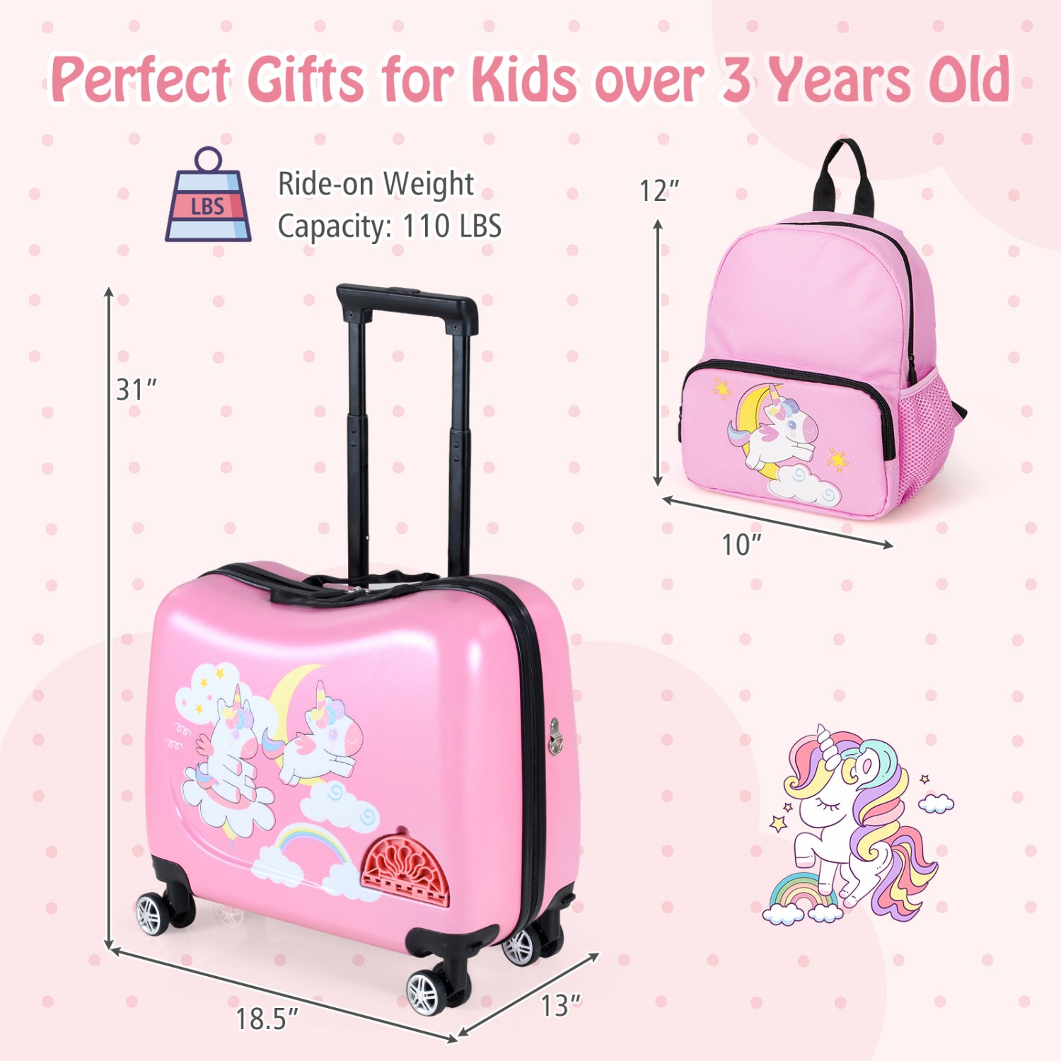 2 Pieces Kid Luggage Set with Spinner Wheels and Aluminum Handle-Pink