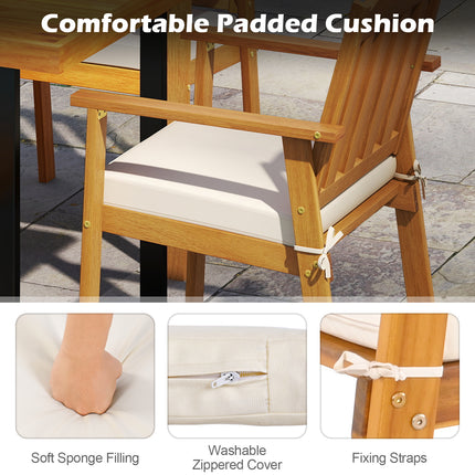 2 Pieces Patio Dining Chairs Outdoor Acacia Wood Chairs-White