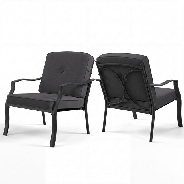 2 Pieces Patio Metal Chairs with Seat and Back Cushions for Yard-Black