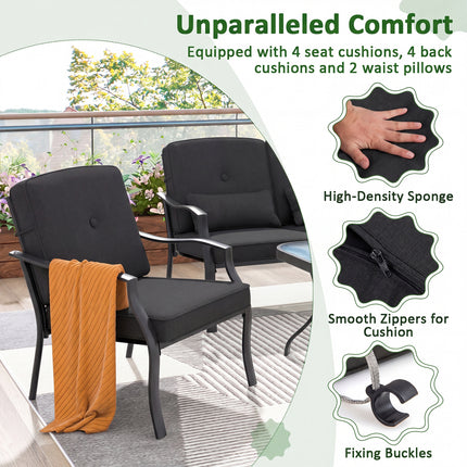 2 Pieces Patio Metal Chairs with Seat and Back Cushions for Yard-Black