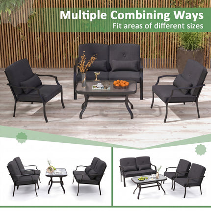 2 Pieces Patio Metal Chairs with Seat and Back Cushions for Yard-Black