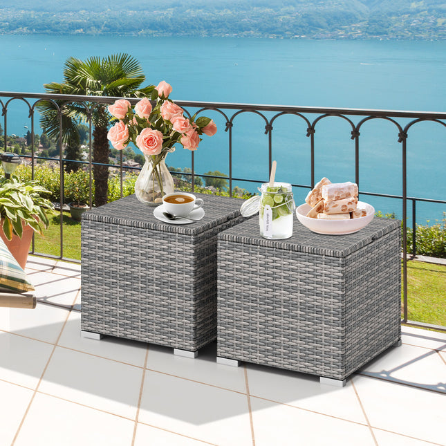 2 Pieces Patio Ottoman with Hidden Storage Space-Mix Grey-grey