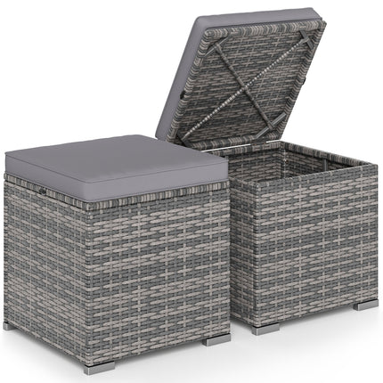2 Pieces Patio Ottoman with Hidden Storage Space-Mix Grey-grey