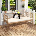 2-Seat PE Rattan Outdoor Loveseat with Built-in Coffee Table and Soft Cushions-White