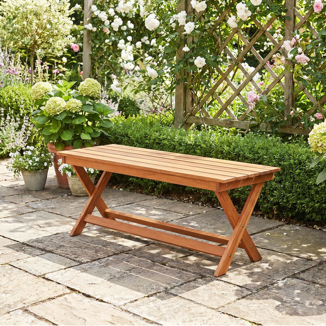 2-Seat Wooden Garden Patio Bench with X-Shaped Legs-1 Piece
