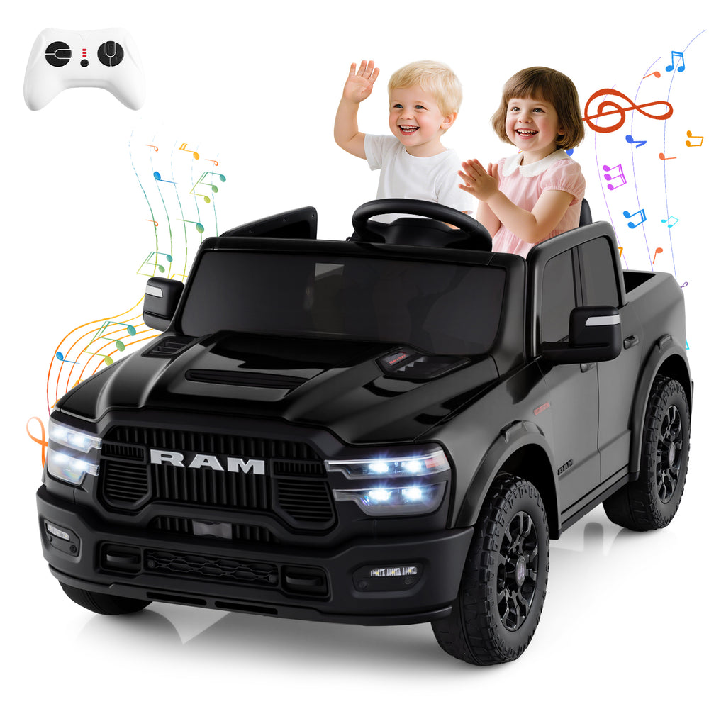 2 Seater 24V Ride on Toy for Big Kids Licensed Ram Truck with Remote and Music-Black
