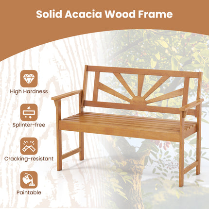 2-Seater Acacia Wood Loveseat Bench with Backrest and Armrests for Patio