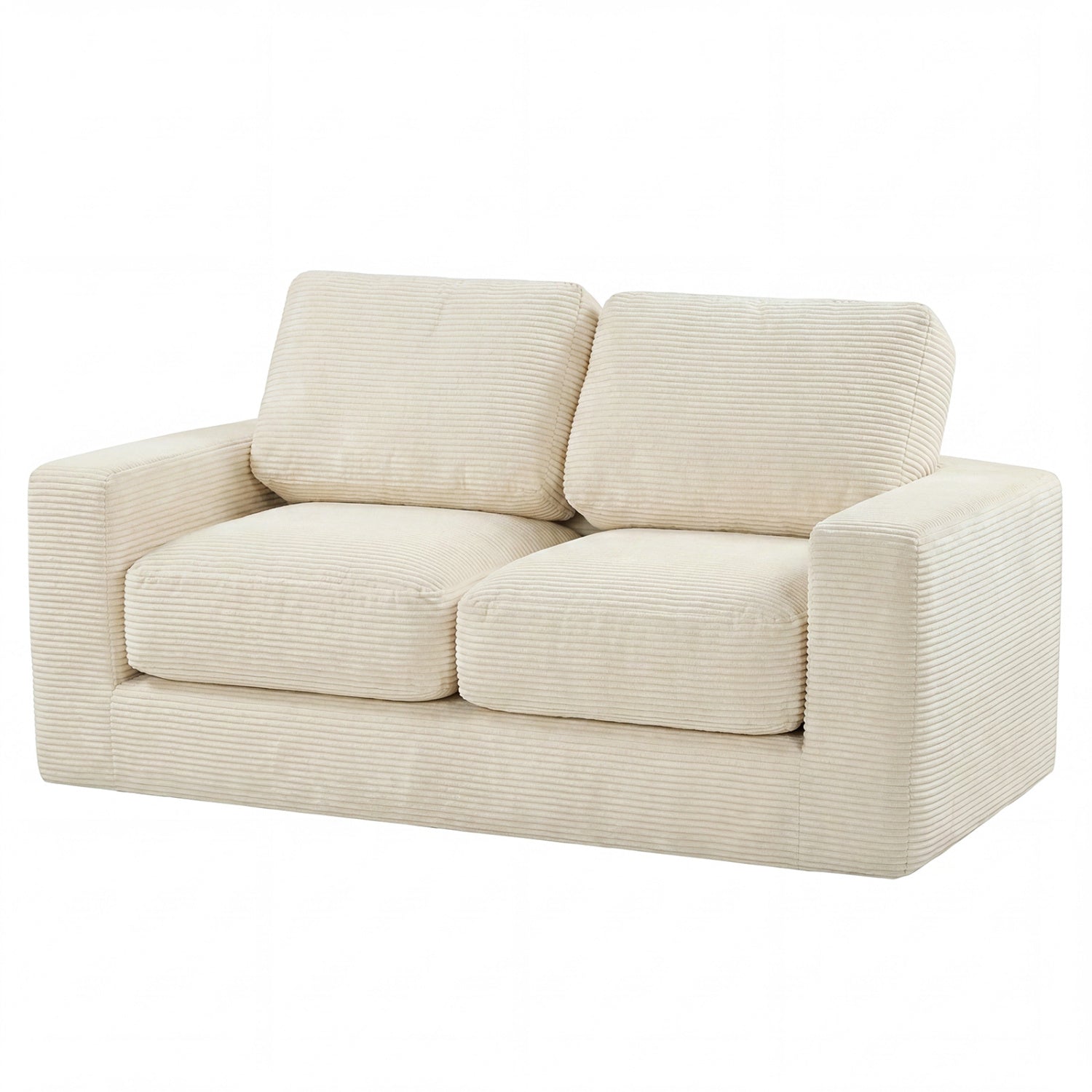 2-Seater Floor Couch Loveseat Foam Sofa with Removable Corduroy Cover-Beige