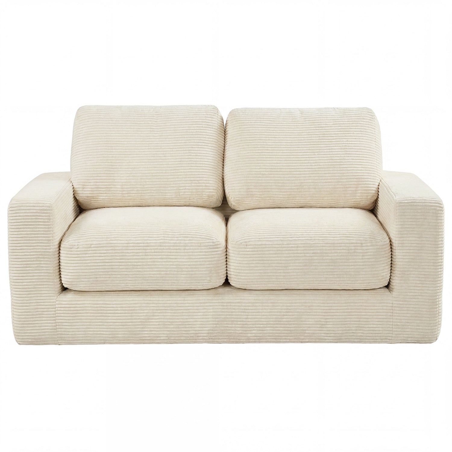 2-Seater Floor Couch Loveseat Foam Sofa with Removable Corduroy Cover-Beige