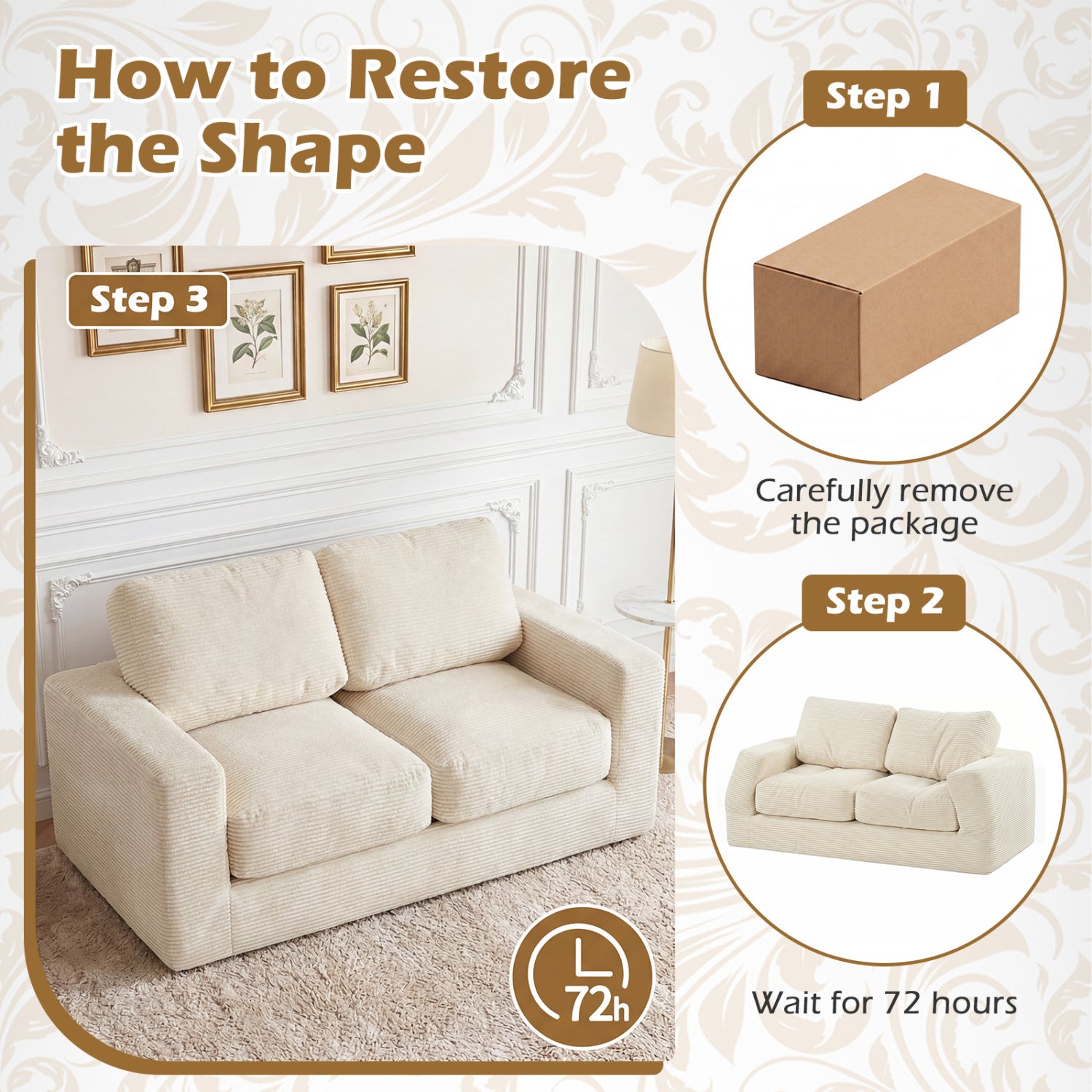 2-Seater Floor Couch Loveseat Foam Sofa with Removable Corduroy Cover-Beige
