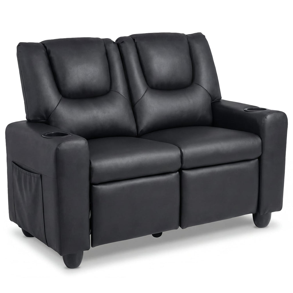 2-Seater Kids Recliner Double Toddler Sofa Chair with 2 Cup Holders-Black