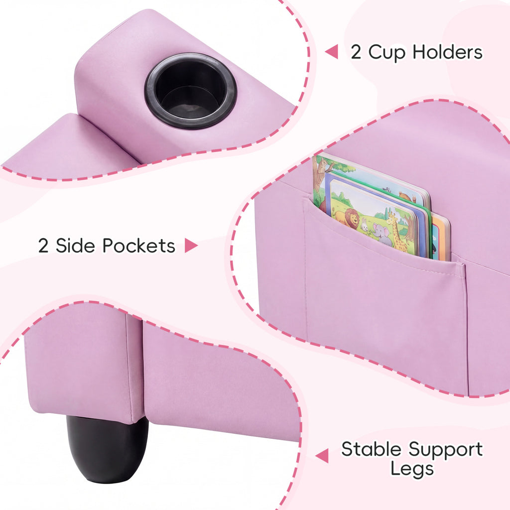 2-Seater Kids Recliner Double Toddler Sofa Chair with 2 Cup Holders-Pink
