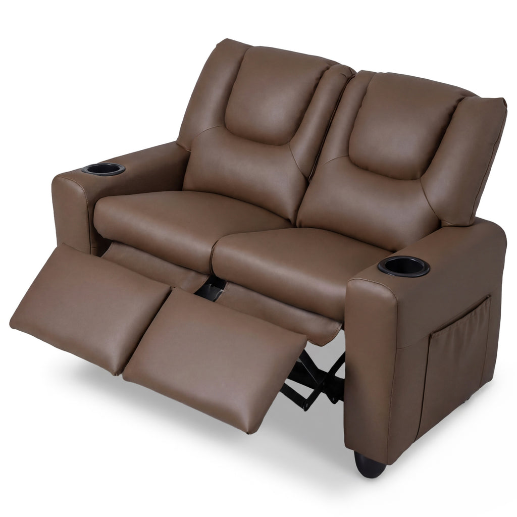 2-Seater Kids Recliner Double Toddler Sofa Chair with 2 Cup Holders-Brown