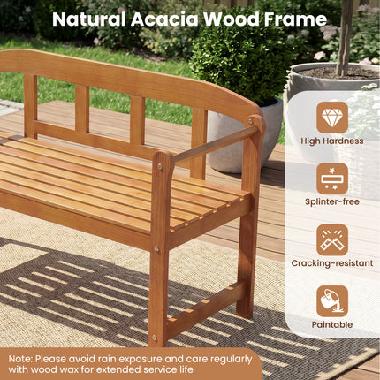 2-Seater Outdoor Acacia Wood Garden Bench with Backrest & Armrests