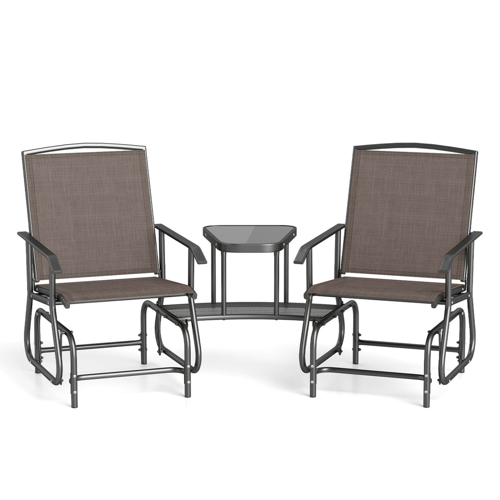 2-Seater Outdoor Glider Bench with 2-Tier Center Table-Brown