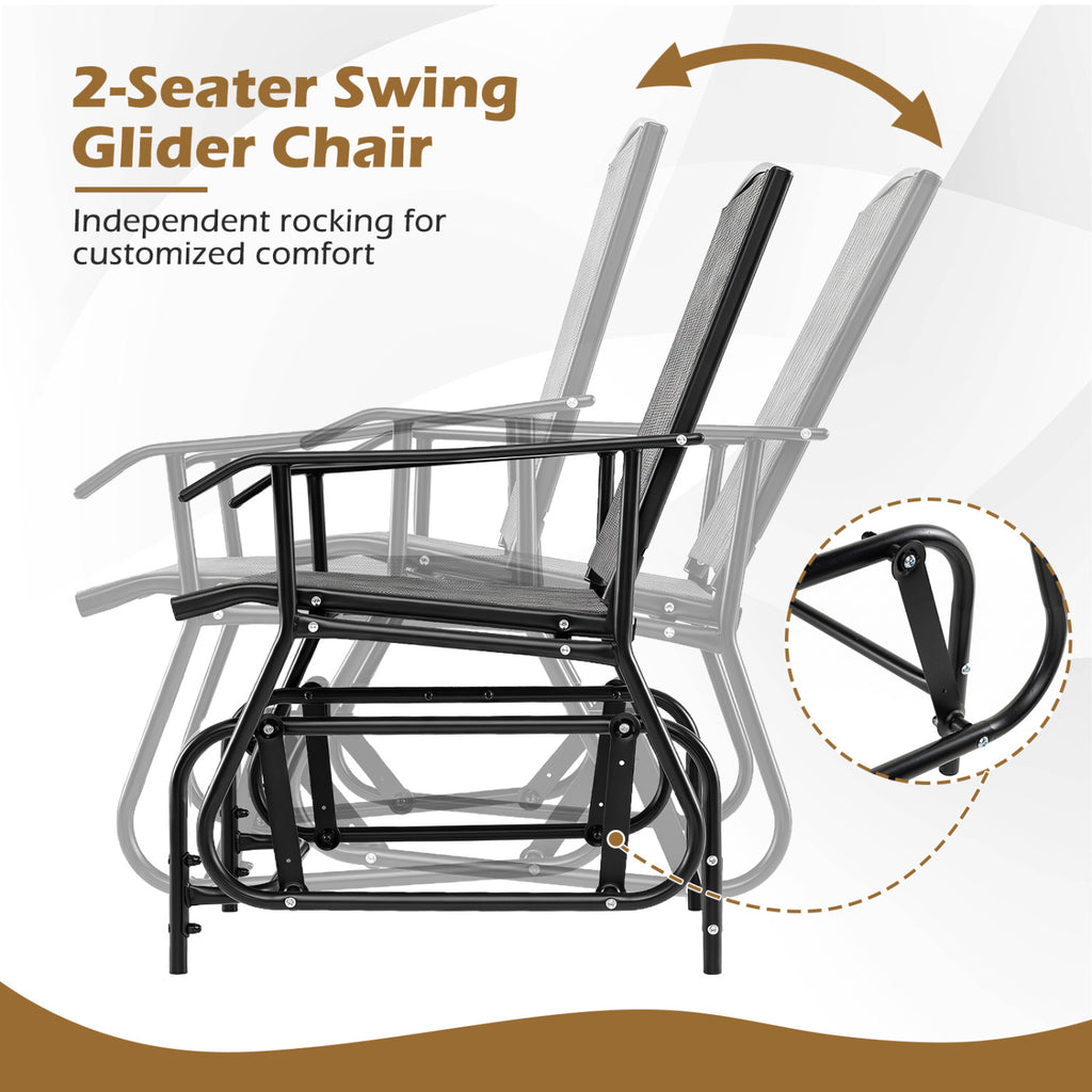 2-Seater Outdoor Glider Bench with 2-Tier Center Table-Brown