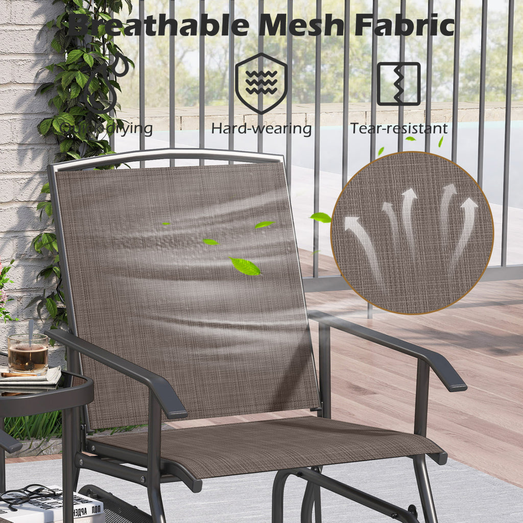 2-Seater Outdoor Glider Bench with 2-Tier Center Table-Brown