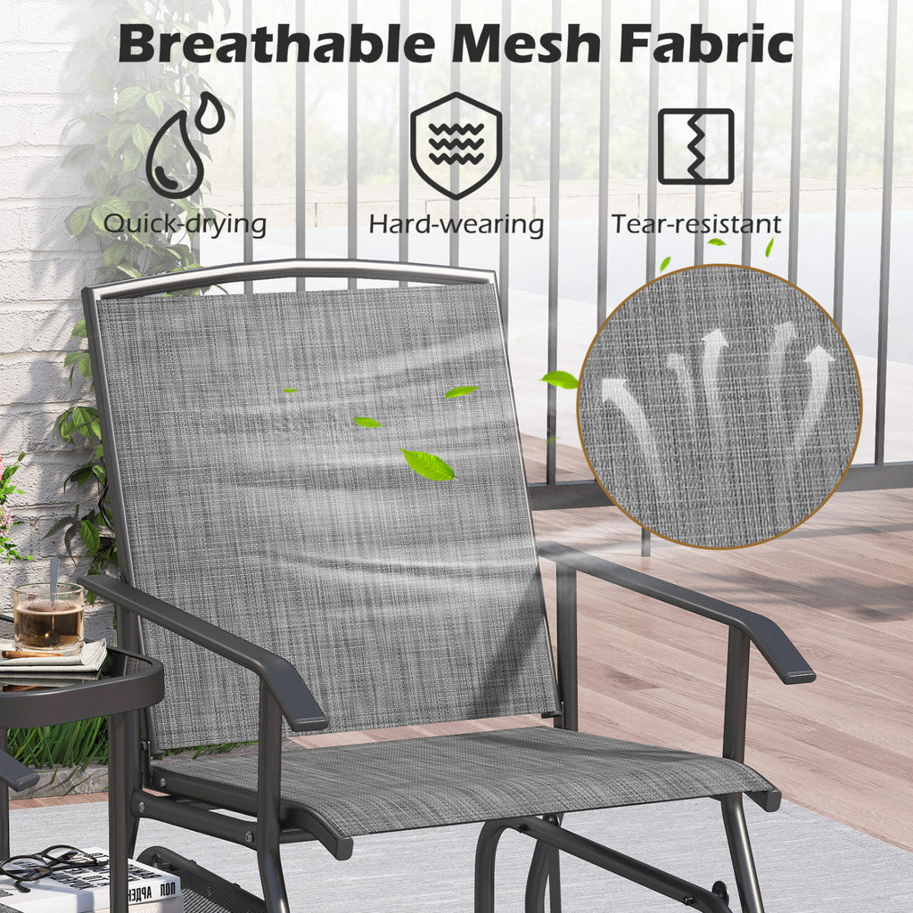 2-Seater Outdoor Glider Bench with 2-Tier Center Table-Gray