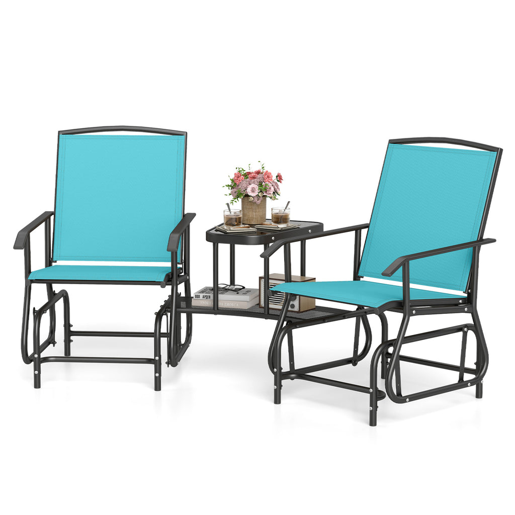 2-Seater Outdoor Glider Bench with 2-Tier Center Table-Turquoise