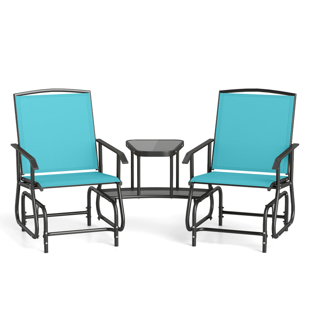 2-Seater Outdoor Glider Bench with 2-Tier Center Table-Turquoise